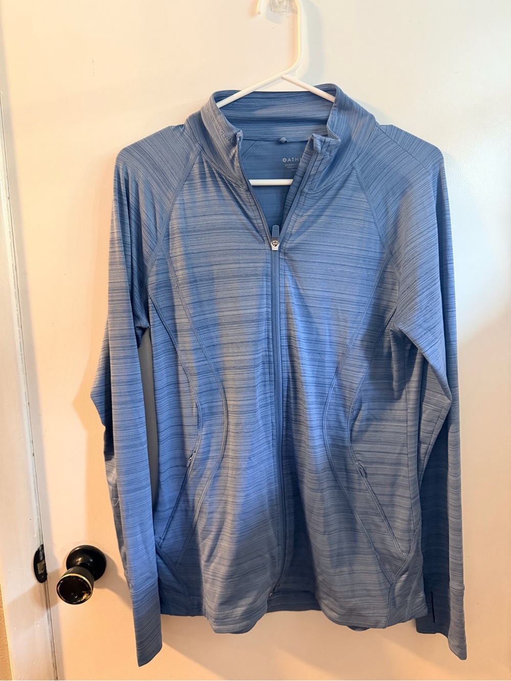 Athleta Blue Striped Performance Zip Hoodie